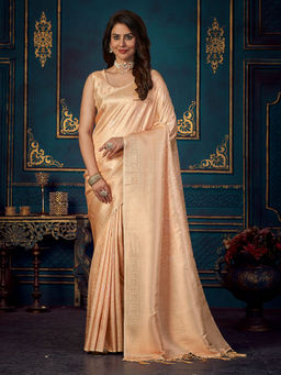 Odette - Peach Silk Blend Woven Saree With Unstitched Blouse