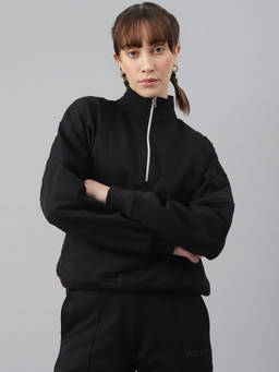 Fitkin - Women Black Regular Fit Fleece Sweatshirt
