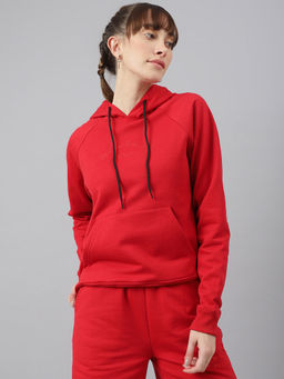 Fitkin - Women Red Fleece Regular Fit Hooded Sweatshirt
