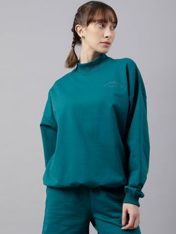 Fitkin - Women Green Crew Neck Oversized Sweatshirt