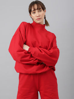 Fitkin - Women Red Crew Neck Oversized Sweatshirt