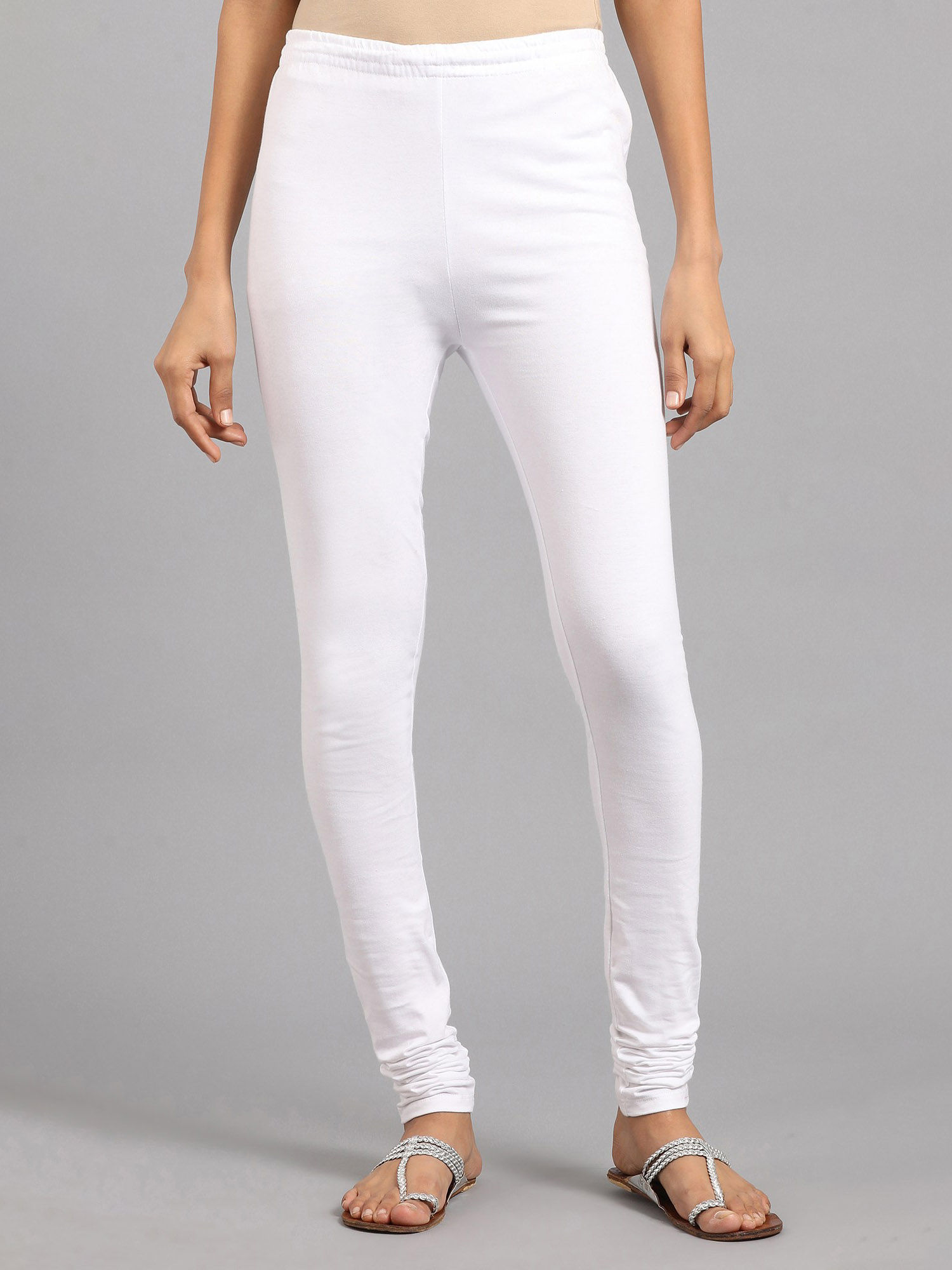 Buy W White Straight Knit Churidar 
