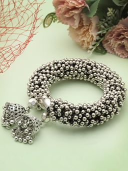 Moedbuille - Ghungroo Studded Antique Tribal Design Oxidised Silver Plated Bracelet