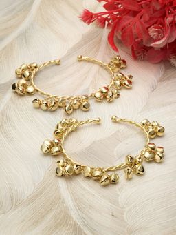 Moedbuille - Ghungroo Studded Antique Design Gold Plated Bangle Bracelets (Pack of 2)