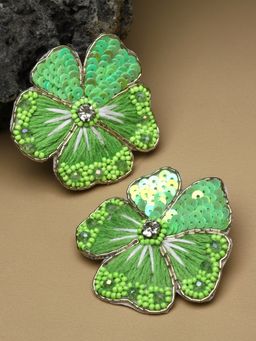 Moedbuille - Handcrafted Beads and Sequins Studded Contemporary Floral Design Earrings