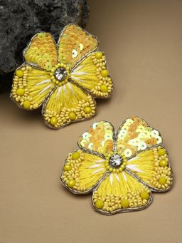 Moedbuille - Handcrafted Beads and Sequins Studded Contemporary Floral Design Earrings