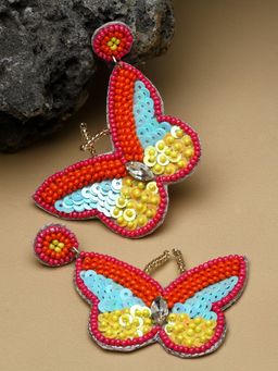 Moedbuille - Handcrafted Beads and Sequins Studded Contemporary Butterfly Design Earrings