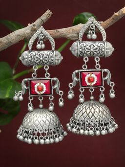 Moedbuille - Antique Tribal Design Oxidised Silver Plated Handcrafted Jhumkas