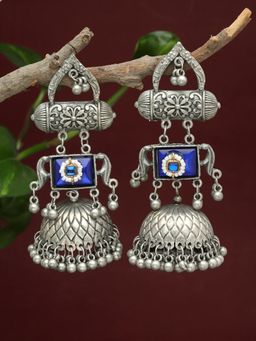 Moedbuille - Antique Tribal Design Oxidised Silver Plated Handcrafted Jhumkas