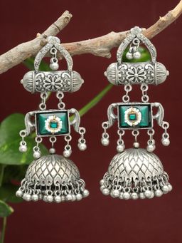 Moedbuille - Antique Tribal Design Oxidised Silver Plated Handcrafted Jhumkas