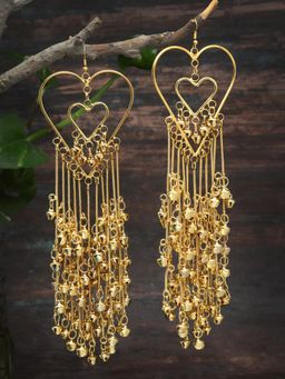 Moedbuille - Layered Heart Design Gold Plated Tasselled Earrings