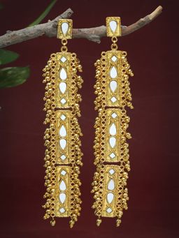 Moedbuille - Mirrors Studded Antique Tribal Design Oxidised Gold Plated Handcrafted Earrings