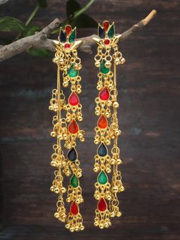 Moedbuille - Meenakari Work Tribal Tasselled Design Gold Plated Kashmiri Earrings