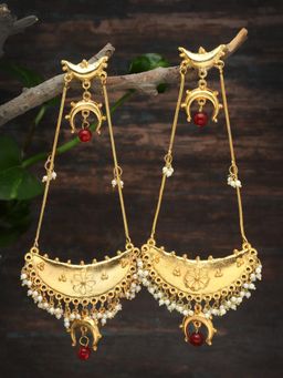 Moedbuille - Handcrafted Antique Half Moon Design Gold Plated Kashmiri Drop Earrings
