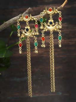 Moedbuille - Meenakari Work Antique Tasselled Design Gold Plated Kashmiri Earrings