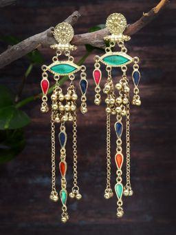 Moedbuille - Meenakari Work Antique Tasselled Design Gold Plated Kashmiri Earrings