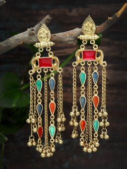 Moedbuille - Handcrafted Meenakari Work Antique Tasselled Design Gold Plated Kashmiri Earrings