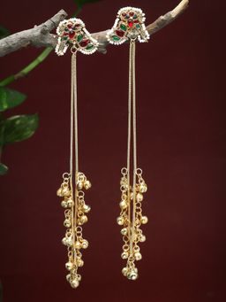 Moedbuille - Stone Studded Antique Tasselled Design Gold Plated Kashmiri Earrings