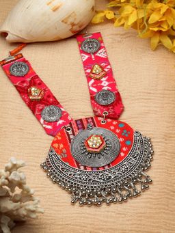 Moedbuille - Meenakari Work Kundan Studded Afghan Tribal Design Oxidised Silver Plated Necklace