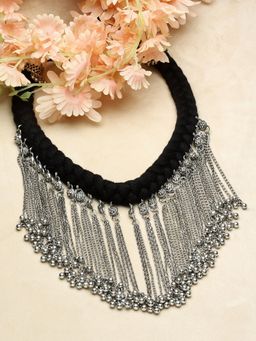 Moedbuille - Handwoven Antique Tribal Design Oxidised Silver Plated Tasselled Choker
