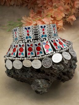 Moedbuille - Meenakari Work Afghan Tribal Design Oxidised Silver Plated Antique Choker