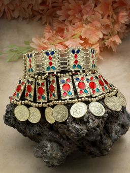 Moedbuille - Meenakari Work Afghan Tribal Design Oxidised Gold Plated Antique Choker