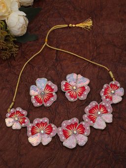 Moedbuille - Sequins and Crystals Studded Handcrafted Floral Design Contemporary Jewellery Set