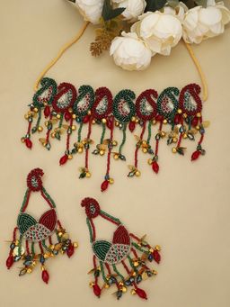Moedbuille - Crystals and Beads Studded Handcrafted Paisley Design Contemporary Jewellery Set