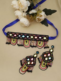 Moedbuille - Mirrors and Beads Studded Handcrafted Tasselled Contemporary Jewellery Set