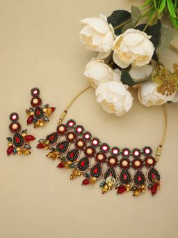 Moedbuille - Mirrors Beads and Crystals Studded Handcrafted Tasselled Contemporary Jewellery Set