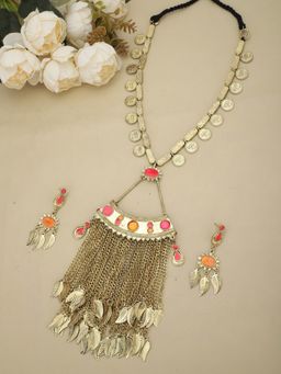 Moedbuille - Meenakari Work Antique Tribal Design Oxidised Gold Plated Tasselled Jewellery Set
