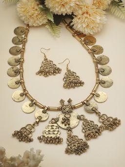 Moedbuille - Filigree Work Antique Afghan Design Oxidised Gold Plated Tribal Jewellery Set