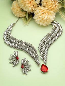 Moedbuille - Stone and Crystals Studded Handcrafted Contemporary Wings Design Jewellery Set