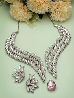 Moedbuille - Stone and Crystals Studded Handcrafted Contemporary Wings Design Jewellery Set