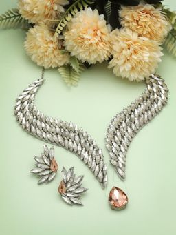 Moedbuille - Stone and Crystals Studded Handcrafted Contemporary Wings Design Jewellery Set