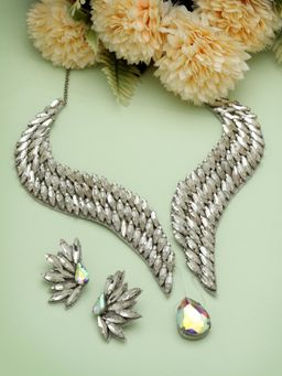 Moedbuille - Stone and Crystals Studded Handcrafted Contemporary Wings Design Jewellery Set
