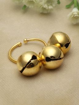 Moedbuille - Ghungroo Studded Antique Tribal Design Oxidised Gold Plated Finger Ring