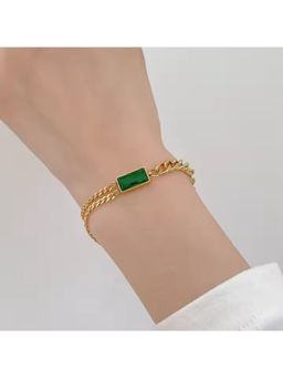 Jazz and Sizzle - Gold Plated Green Stone Studded Stainless Steel Chain Bracelet