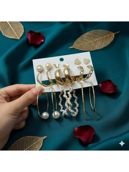 Jazz and Sizzle - Pack Of 9 Pairs - Hoops, Pearl Hoops, Long Pearl Drops And Stud (Pack of 9)