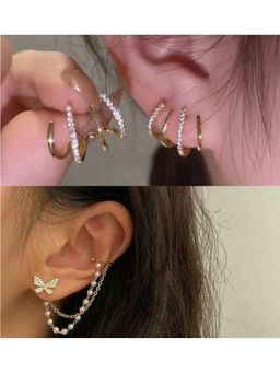Jazz and Sizzle - Set Of 2 Gold-Plated Hoop And Butterfly Chain Cuff Earrings (Pack of 2)