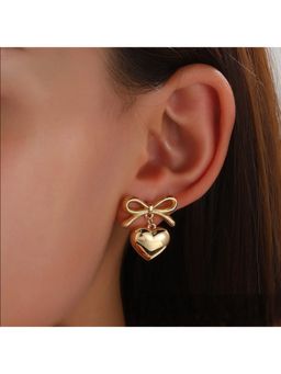 Jazz and Sizzle - Gold Plated Heart And Bow Stainless Steel Mini Earrings