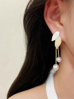 Jazz and Sizzle - Gold Toned Stone And Pearl Drop Stainless Steel Earrings