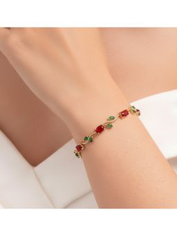 Jazz and Sizzle - Tulip Bracelet With Oval Red & Marquise Green Stones, Floral Vine Style
