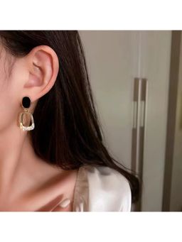 Jazz and Sizzle - Elegant Black Stone And Gold Geometric Drop Earrings For Women