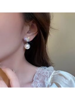 Jazz and Sizzle - Gold Plated Crystal Stud Dangle Earrings With Pearl Charm For Women