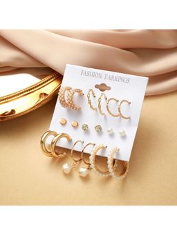 Jazz and Sizzle - Gold Chunky Real Freshwater Pearl Hoops And Studs (Pack of 9)