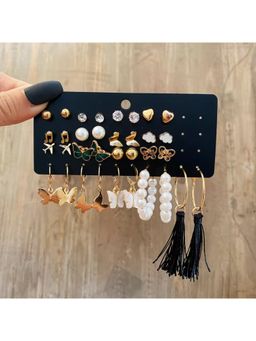 Jazz and Sizzle - Bohemian Long Tassel Drop Statement Earrings And Studs (Pack of 17)