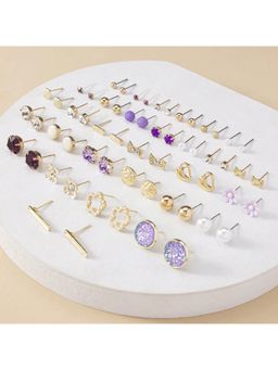Jazz and Sizzle - Advanced All-Match Daily Purple Flower Pearl Geometric Earrings (Pack of 30)