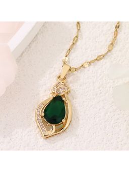 Jazz and Sizzle - Gold Plated Green Teardrop Crystal Pendant Necklace For Women