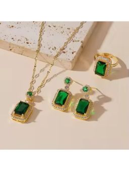 Jazz and Sizzle - Elegant Gold Plated Pendant Necklace Set With Matching Earrings And Ring For Women